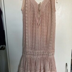Sunday Tropez Blush Pink Eyelet Fabric summer mini  dress size S France